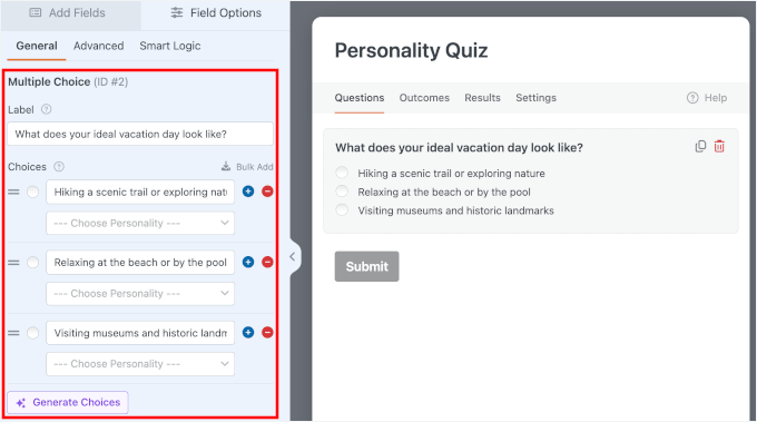 Lägga till frågor och alternativ till flervalsfältet Lägga till frågor och alternativ till flervalsfältet