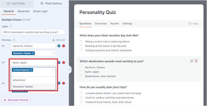 Tilldela alternativ till personligheter Tilldela alternativ till personligheter