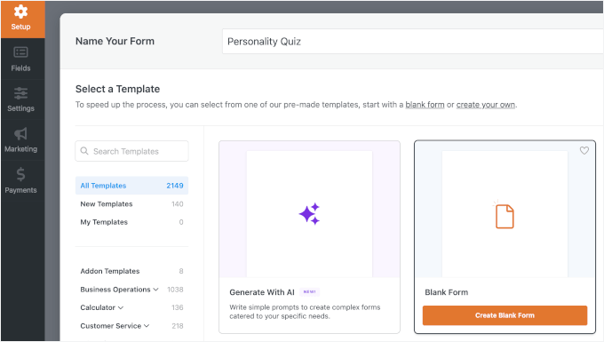 Skapa ett frågeformulär med en tom yta Skapa ett frågeformulär med en tom yta