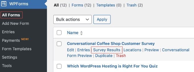 WPForms Anket Sonuçları Bağlantısı