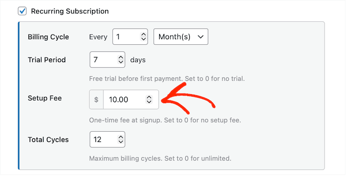 Charging new customers a setup fee
