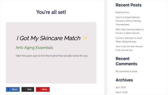 Result page with a social share badge