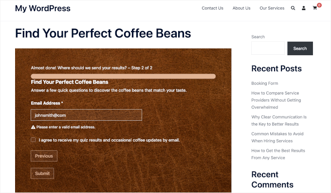 Testing the product quiz