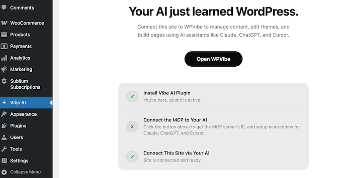Connecting WordPress directly to an AI client using a free WordPress plugin 