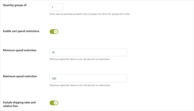 Activați restricțiile de cheltuieli în coș în YITH