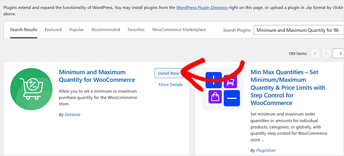 Instalați și activați Cantitate minimă și maximă pentru WooCommerce