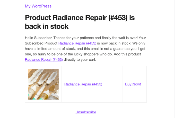 Instock-E-Mail-Vorschau in Händler-Modulen