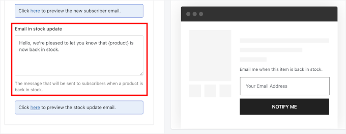 Einstellungen für E-Mails bei Wiederverfügbarkeit