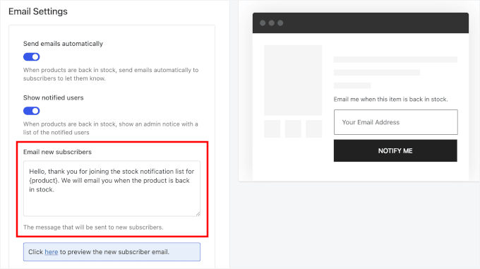 Einstellungen für E-Mails an neue Abonnenten