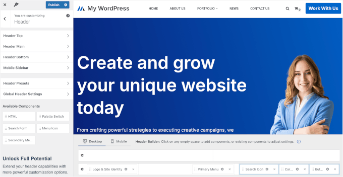 Customizing Neve's header