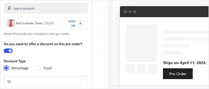 Offer a discount on this pre-order in Merchant