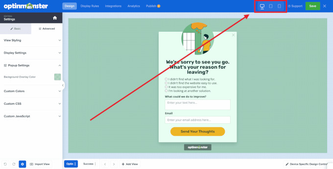 OptinMonster mobil tasarımı
