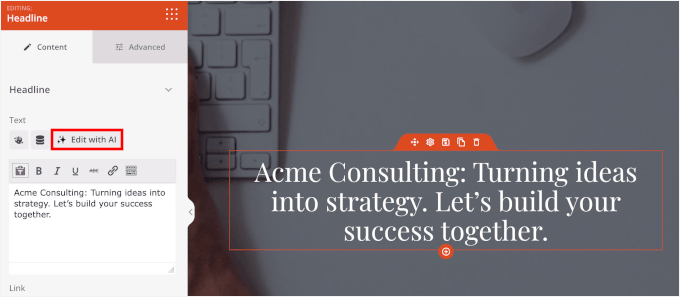 Editing content with AI in SeedProd