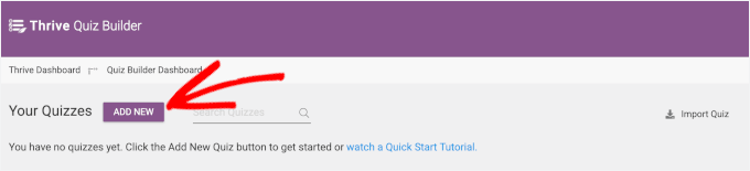Add New button in Thrive Quiz Builder