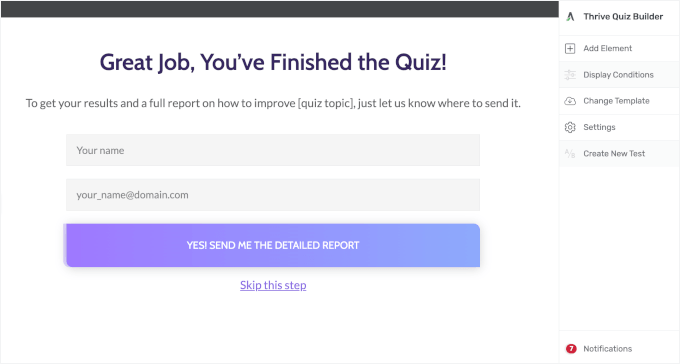 Thrive Quiz Builder's optin gate editor