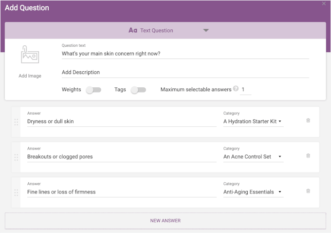 Adding questions, answers, and mapping