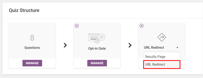 Choosing URL Redirect for product quiz results