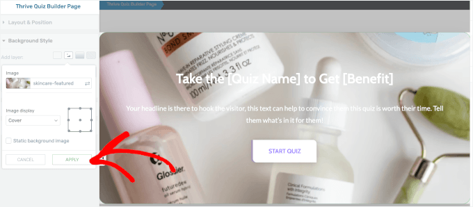 Applying a background image to the splash page