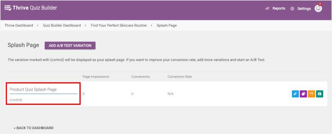Naming the new splash page