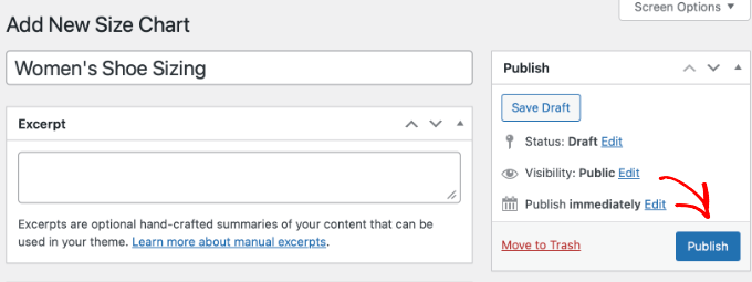 Publier un tableau des tailles de produits WPC pour WooCommerce