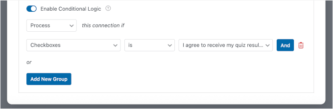 Setting up conditional logic for Constant Contact connection