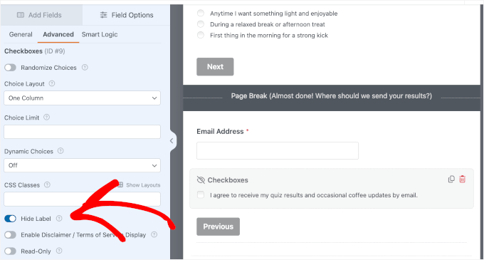 Hiding the Checkboxes label