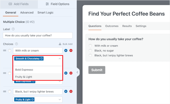 Mapping answers to personality types