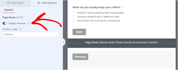 Displaying the Previous button