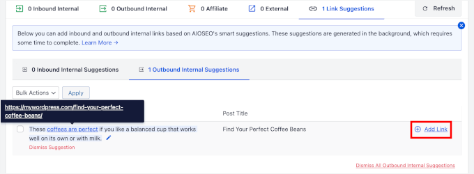 Ajout de suggestions de liens