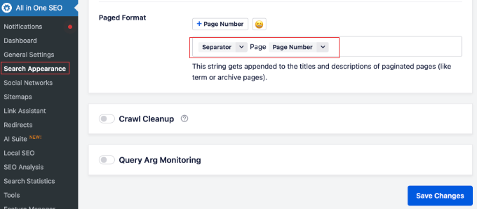 Comprobando el formato paginado en All in One SEO