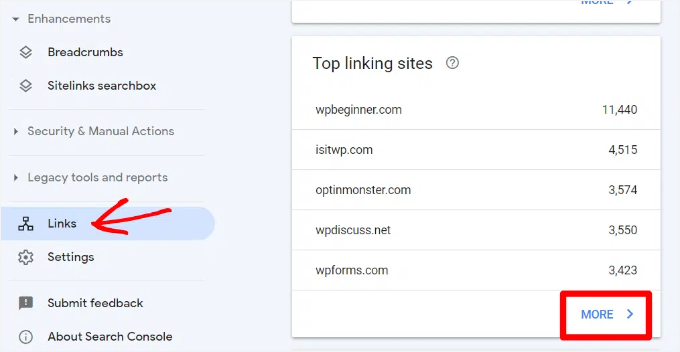 Backlinks de Google Search Console