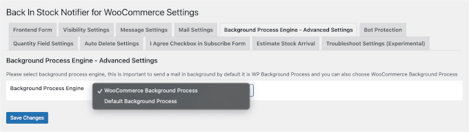 Hintergrundprozesseinstellungen im Instock Notifier