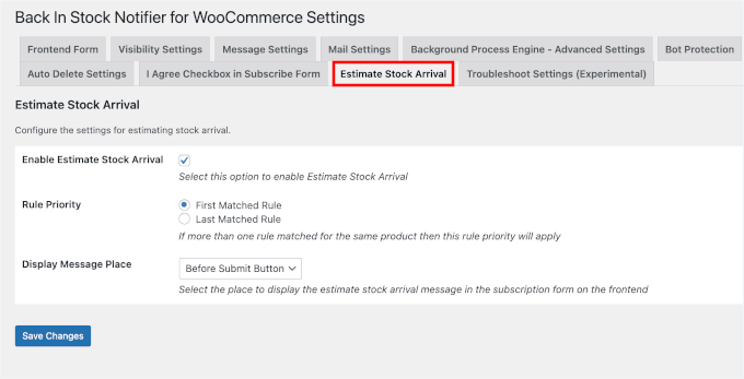 Konfigurieren der ETA im Instock Notifier