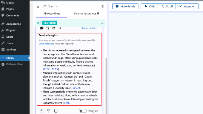 Viewing Microsot Clarity Session Insights in WordPress Viewing Microsot Clarity Session Insights in WordPress