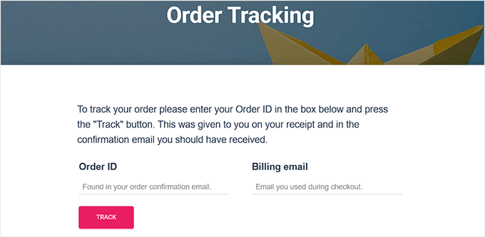 Order tracking WooCommerce page Order tracking WooCommerce page