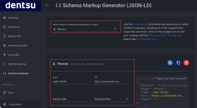 Generator danych schema Witryna Generator danych schema Witryna