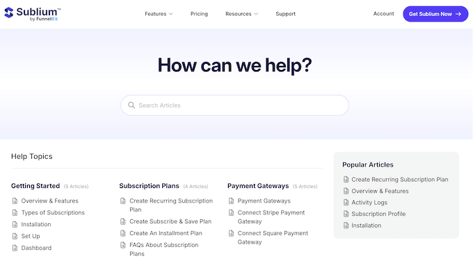 Sublium's online documentation 