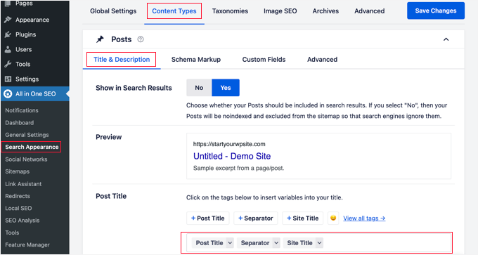 Schimbarea titlului SEO implicit folosind All in One SEO