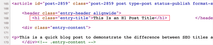 Vizualizarea tag-urilor H1 HTML pentru titlul postării