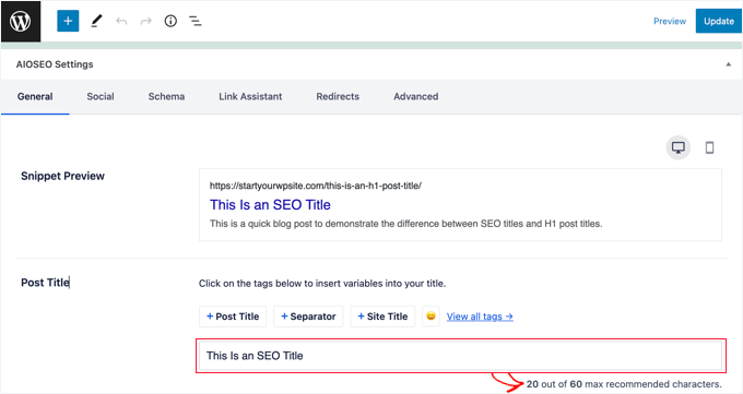 Introducerea unui titlu SEO personalizat folosind All in One SEO