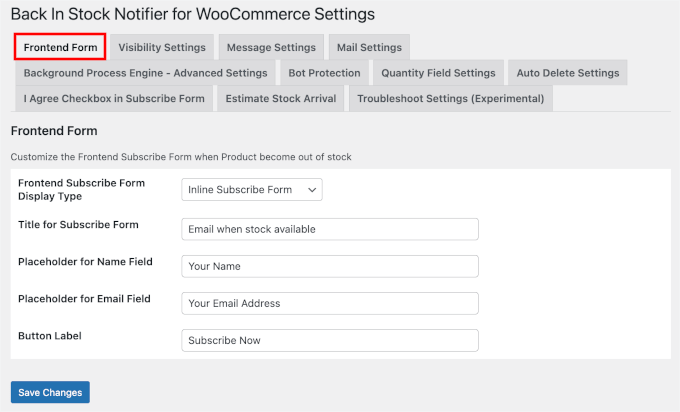 Konfigurieren des Instock Notifier Frontend-Formulars
