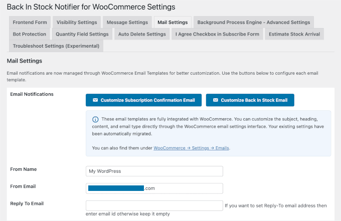 Konfigurieren der E-Mail-Einstellungen des Instock Notifier