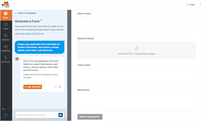 Creating a job application form using AI Creating a job application form using AI