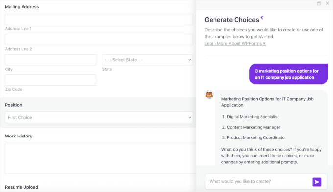 AI Choices in WPForms AI Choices in WPForms