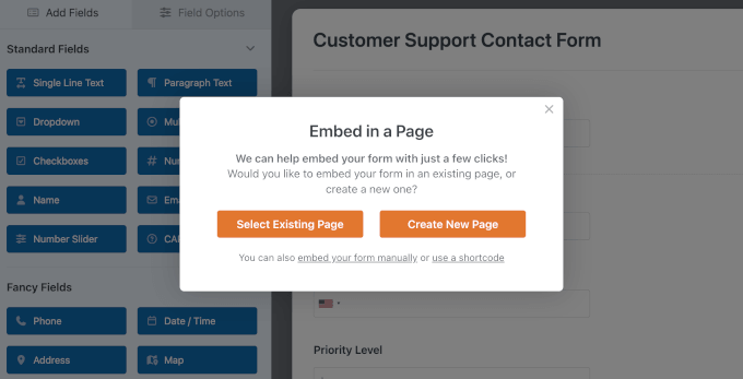 Starten des Einbettungsassistenten in WPForms