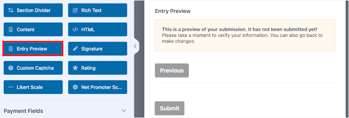 Adding the Entry Preview field Adding the Entry Preview field