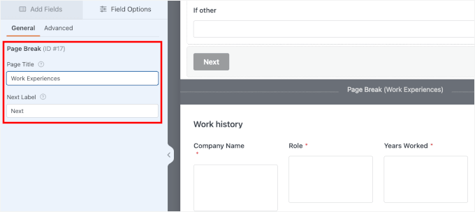 Editing Page Break settings Editing Page Break settings