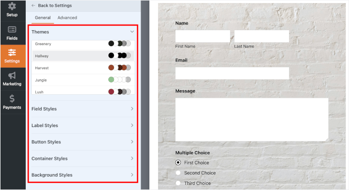 Opțiuni de personalizare a temelor WPForms Opțiuni de personalizare a temelor WPForms