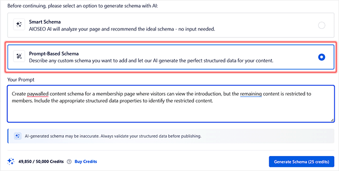 Adăugați prompt pentru a genera schema de paywall în AIOSEO Adăugați prompt pentru a genera schema de paywall în AIOSEO