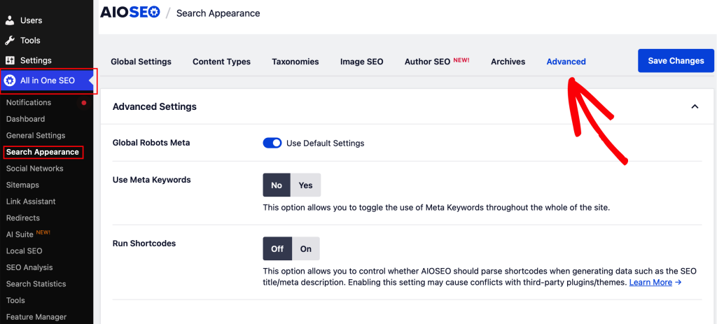 The AIOSEO user interface The AIOSEO user interface